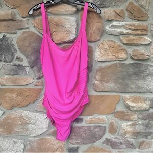 CK Vibrant Pink Ruched Panel One-Piece Swimsuit